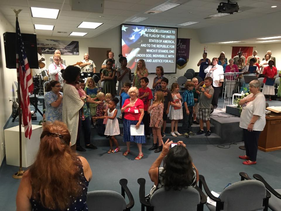 Kids led the pledges Sunday morning in First Baptist Church of Malabar